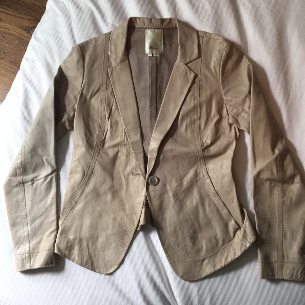 Real leather beige coat from Anthropology. Size S